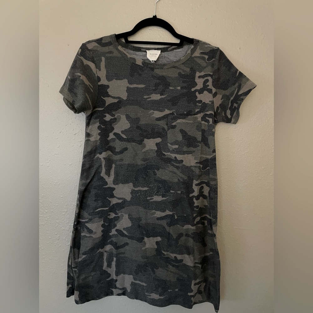 XS Short sleeve green camouflage print casual dress